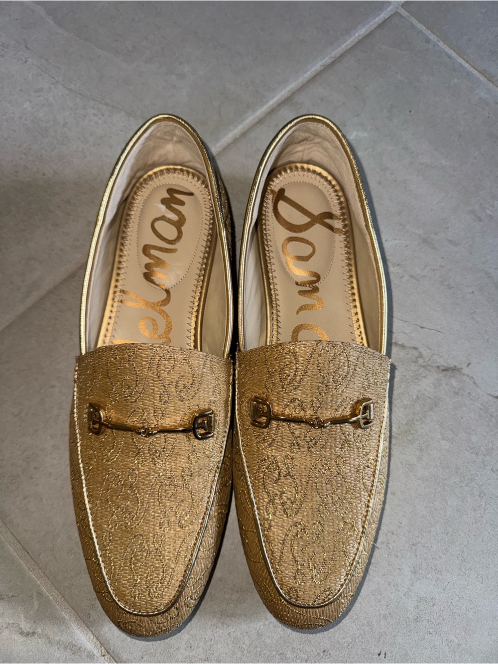 Sam Edelman Metallic Gold Embossed Horsebit Loafers NWOB